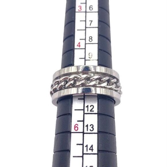 Silver Band Chain Link Fidget Ring Size 5 - Picture 4 of 4